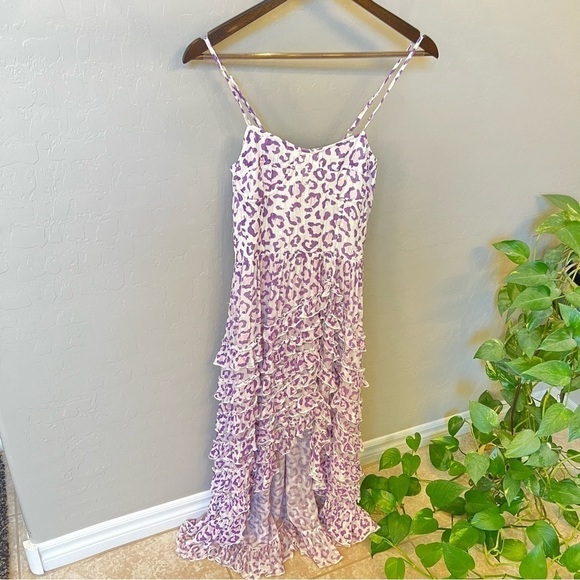 Rococo Sand Avana Midi ruffled corset dress, high low hem, leopard print, sz M - Picture 8 of 17